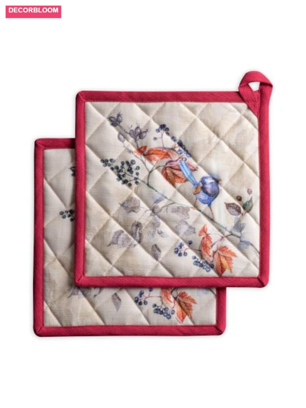 Set of 2 Cotton Quilted Potholders Heat Resistant Kitchen Mitts for Cooking